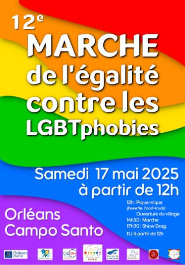 12e marche pour l'égalité contre les LGBTphobies, samedi 17 mai, dès 12h, Orléans, Campo Santo
